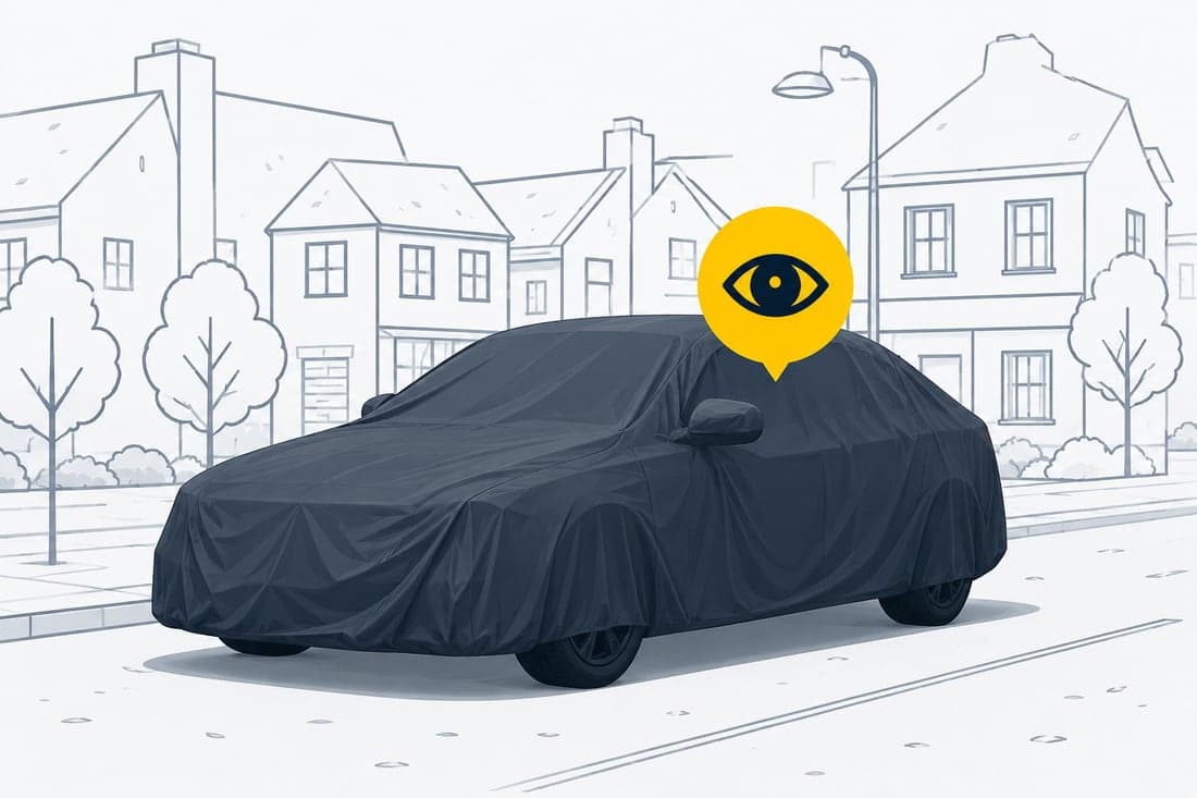 Een afgedekte auto geparkeerd in een rustige woonstraat